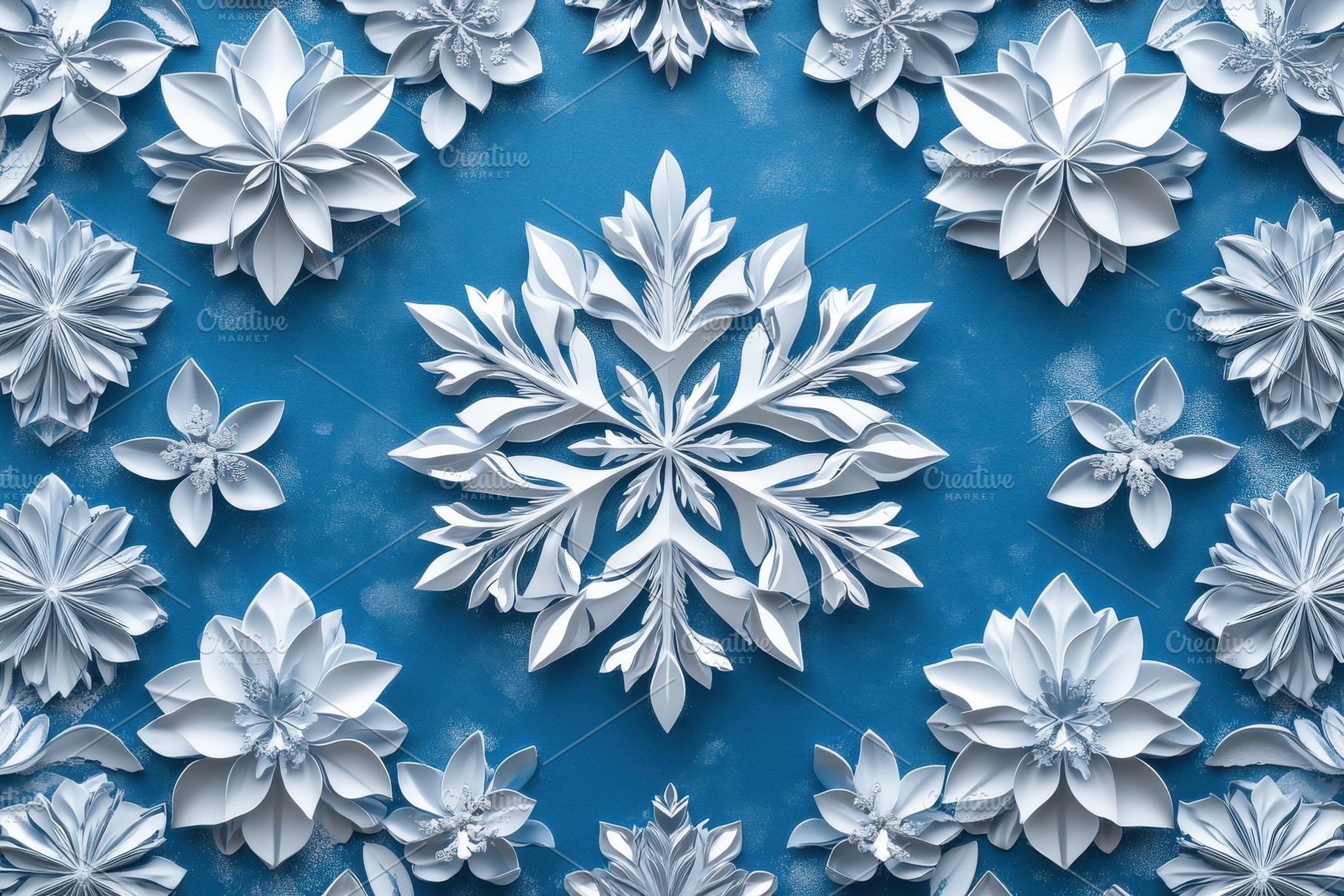 Elegant white paper snowflake and fl, a Background Photo by Pixeness Studio