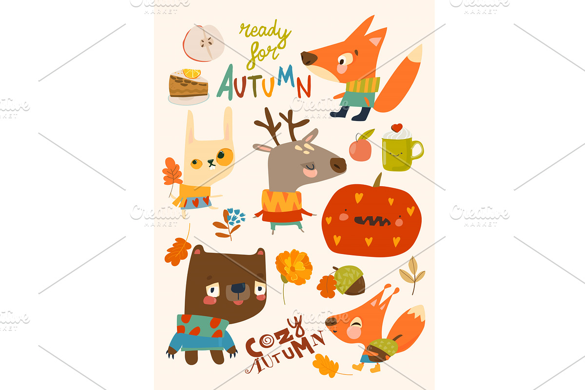 Cartoon Set with funny Animals and, an Animal Illustration by Maria Starus