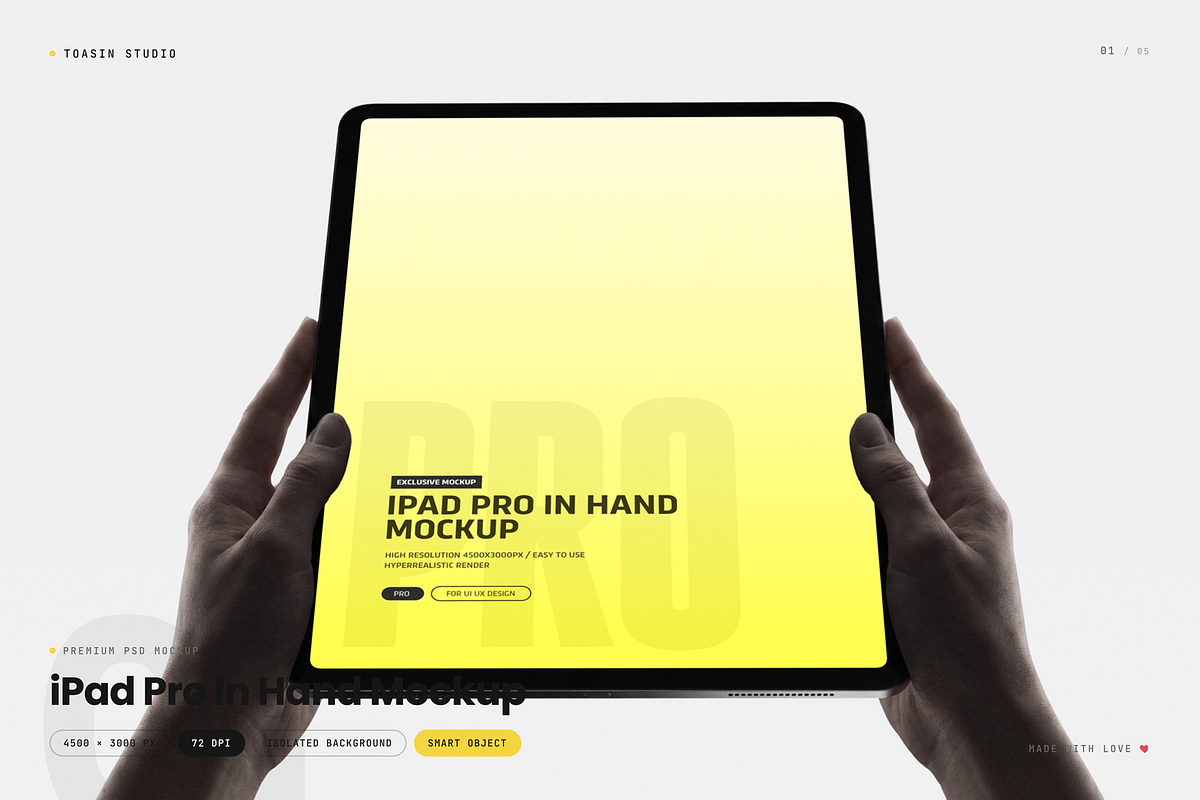 iPad Pro In Hand Mockup, an iPad Mockup by Toasin Studio (Photo 1 of 5)