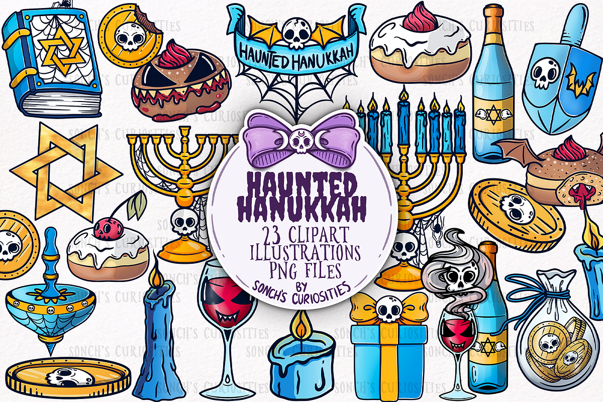 Haunted Hannukah Clipart - PNG pack, a Seasonal Illustration by Sonch' s Curiosities (Photo 1 of 3)