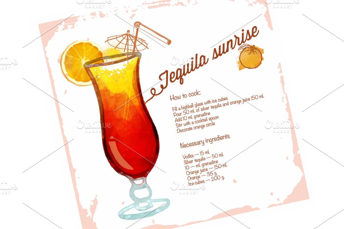 Watercolor set cocktails a cooking, a Food Illustration by Vikpit (Photo 9 of 11)