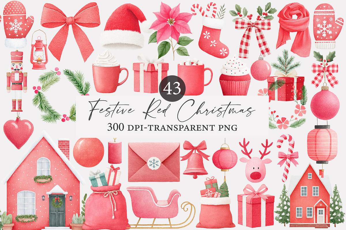 Festive Red Christmas Watercolor, an Illustration by Designworld (Photo 2 of 5)