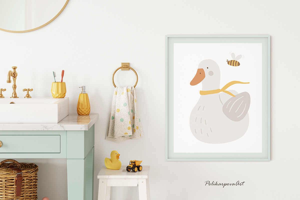 Cute Goose clipart & pattern for kid, an Animal Illustration by polikarpovaart (Photo 3 of 9)