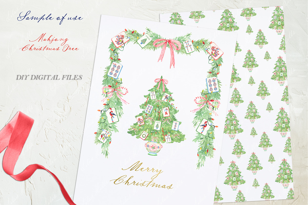 Mahjong Christmas Tree Clipart, a Decorative Illustration by LABFcreations (Photo 3 of 4)