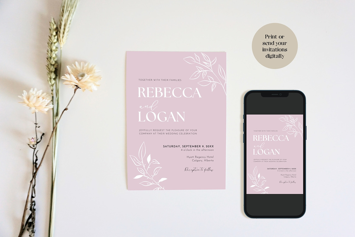 Dusty Rose Wedding Invite Template preview 3