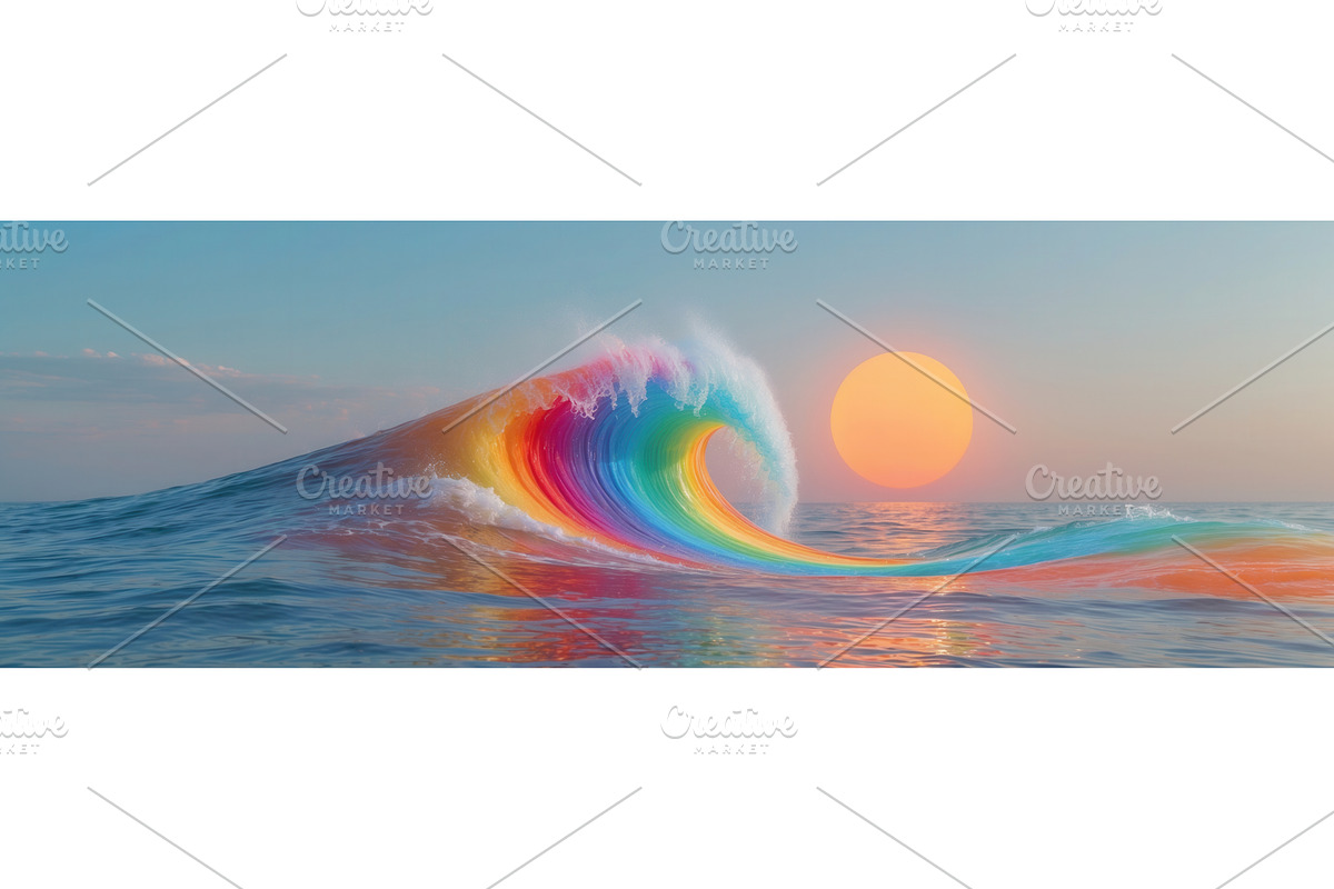 Vibrant rainbow-colored ocean wave, an Illustration by tilialucida