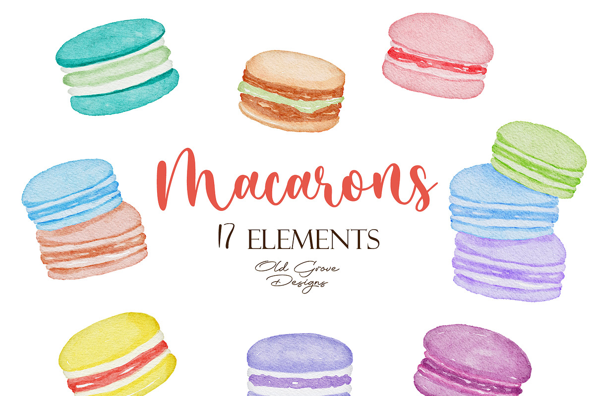 Watercolor Macaron Clipart, Macaroon, a Food Illustration by Old Grove Designs (Photo 1 of 2)
