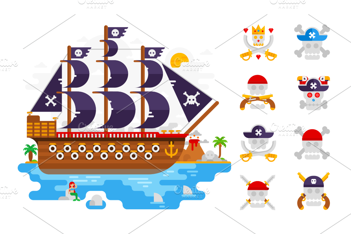The big set of pirate illustrations, an Illustration by Bezvershenko (Photo 5 of 7)