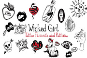 Wicked Girl Tattoo Elements/Patterns, an Illustration by Kroll_Creative (Thumbnail 1 of 6)