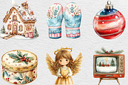 Retro Christmas Watercolor Clipart, an Illustration by Black Bird Studio (Thumbnail 2 of 6)