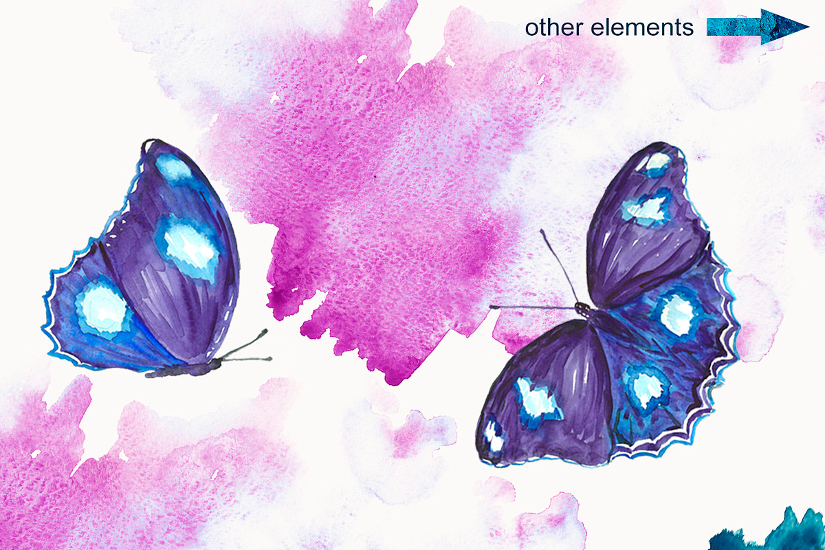 Blue watercolor butterflies, a Decorative Illustration by Art Watercolor (Photo 2 of 5)