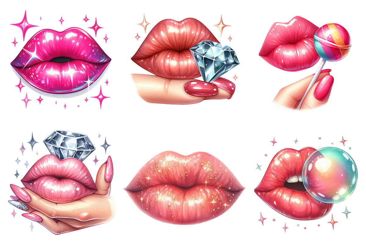Watercolor Cute Lips Clipart, a Graphic by CitraGraphics (Photo 3 of 4)