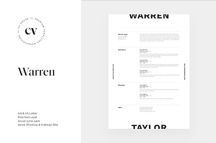 Warren | CV / resume template, a Resume Template by CV house