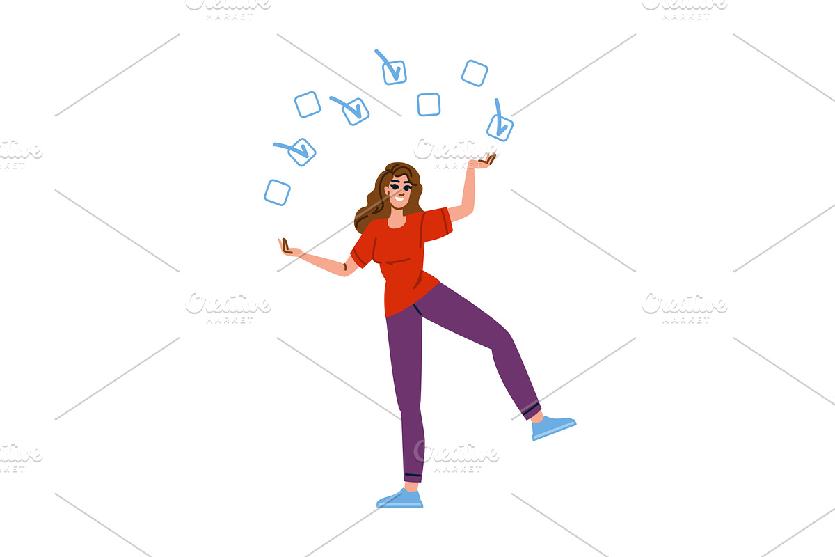 Young woman juggling with checkboxes, an Object Illustration by pikepicture