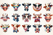 Funny Quirky Cow Faces Clipart, an Animal Illustration by Rose Art (Thumbnail 2 of 7)