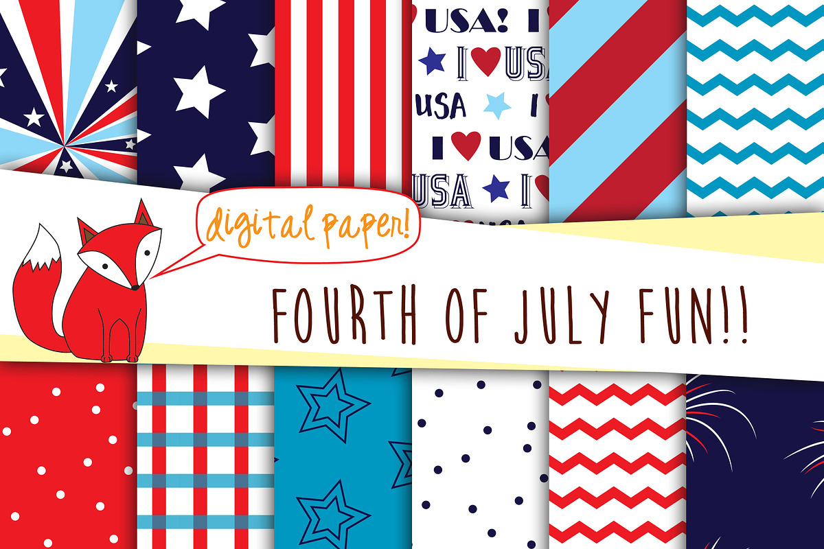 Fourth of July Digital Paper, a Pattern Graphic by Foxy Digital Paper (Photo 1 of 2)