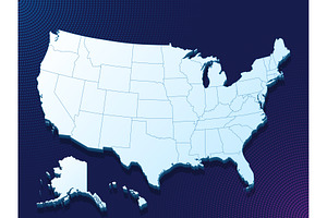 Minimalistic map of USA blue color o, a Decorative Illustration by AlexArt