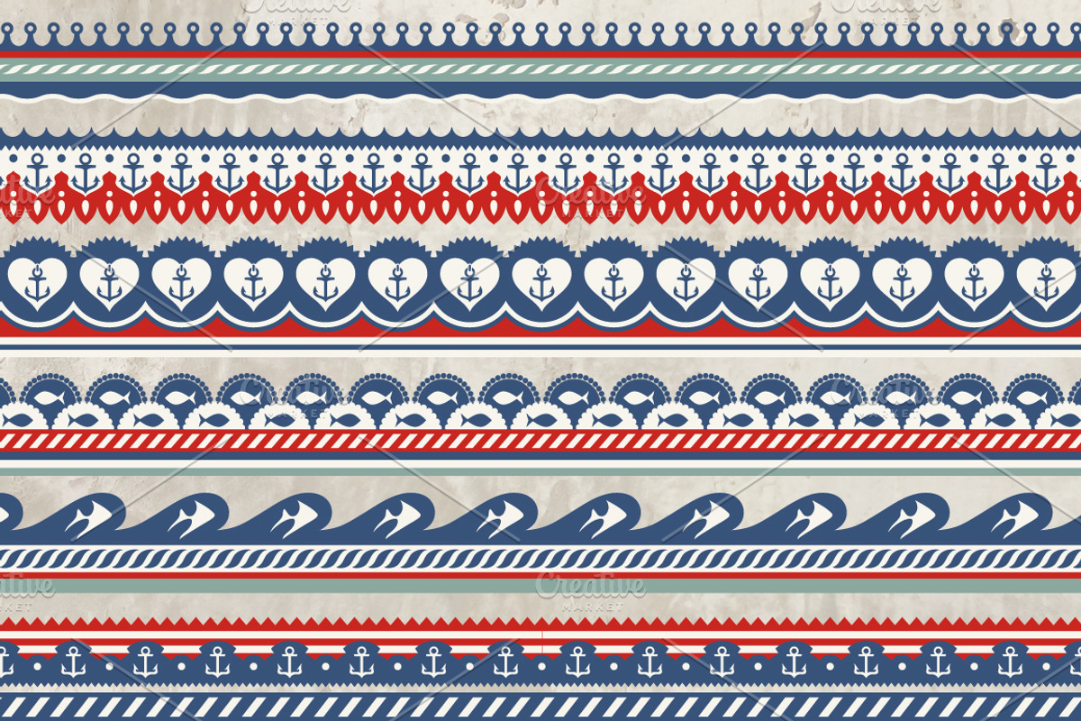 16 Nautical Retro Patterns & Borders, a Pattern Graphic by Adiemus (Photo 12 of 13)