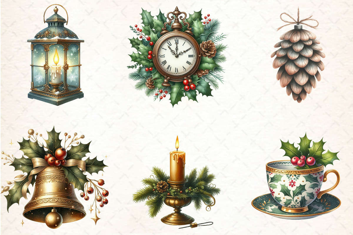 Christmas Vintage Designs Clipart, an Illustration by DreamCafeArt (Photo 3 of 8)