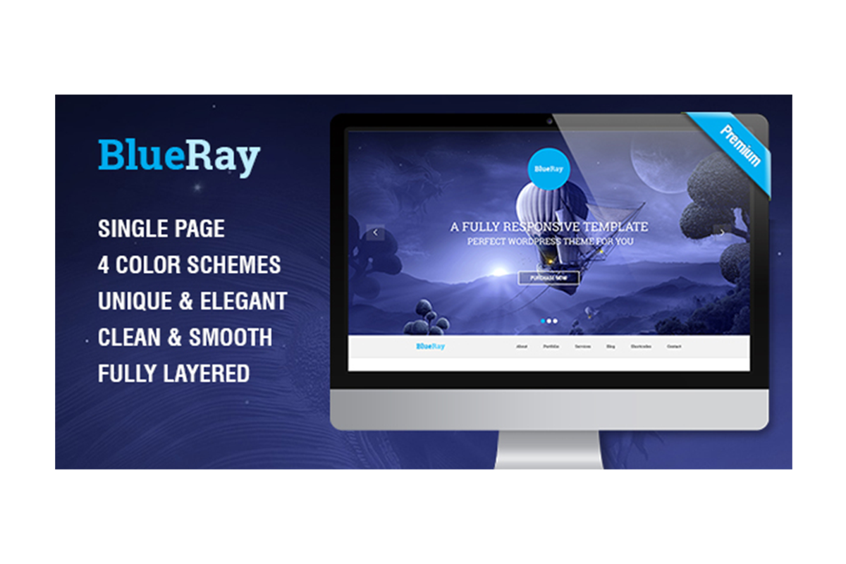 BlueRay - Single Page PSD Theme, a Websites & App Template by Metrothemes (Photo 1 of 4)
