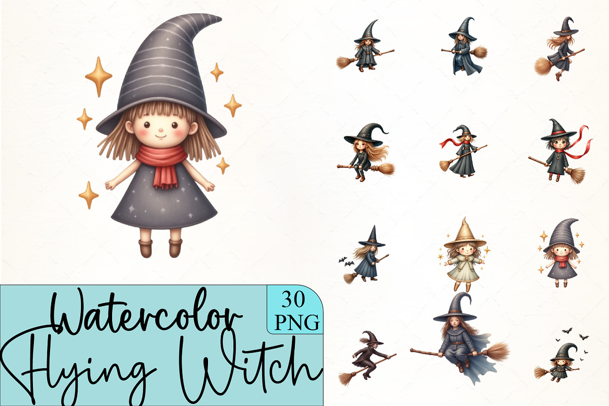 Flying Witch Clipart, an Illustration by CrexoraLab (Photo 1 of 5)