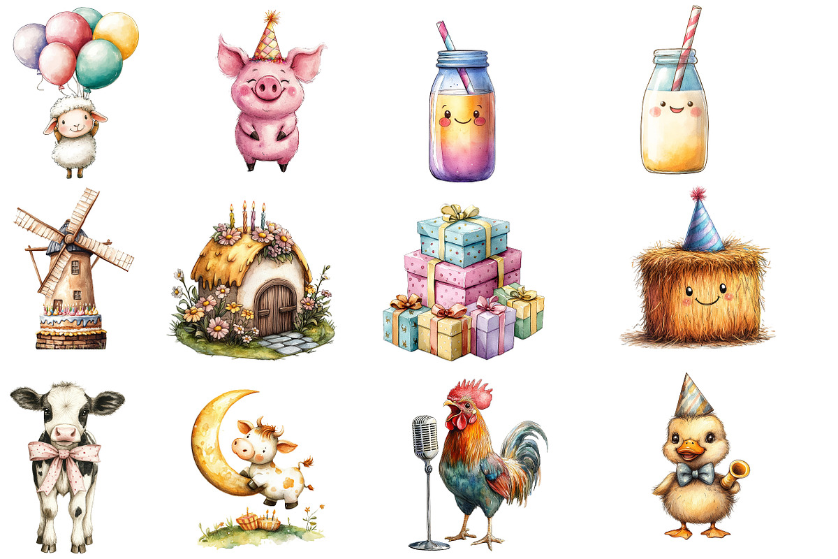 Barnyard Birthday Clipart Bundle, an Illustration by Designworld (Photo 3 of 8)