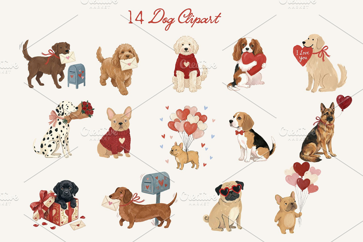 Valentine’s Day Dog Clipart Bundle, an Object Graphic by Malunio (Photo 2 of 3)