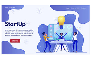 Animated team discussing startup