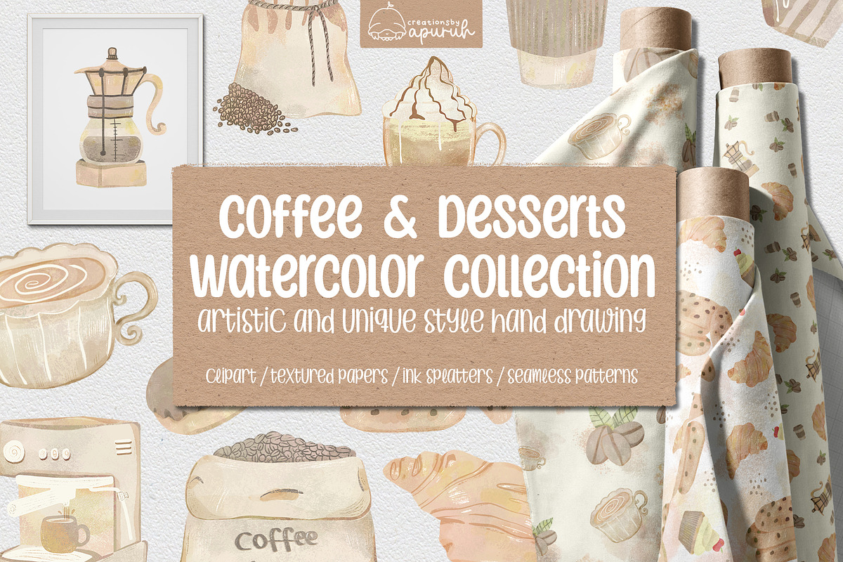 Coffee & Dessert Watercolor Pack, a Food Illustration by creationsbyapuruh (Photo 1 of 8)