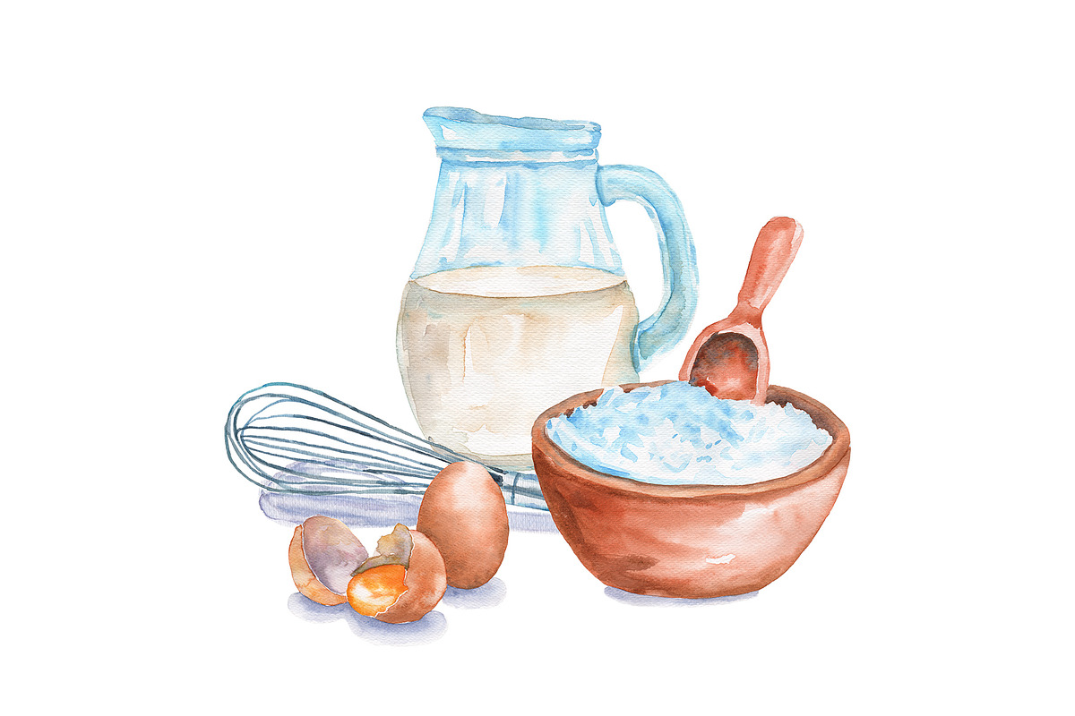 Watercolor kitchen set for baking, a Food Illustration by Olha's watercolor (Photo 6 of 7)