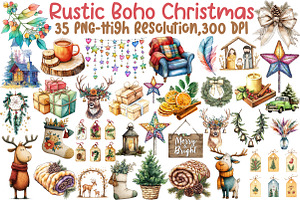 Rustic Boho Christmas Clipart, an Illustration by Sublimation Artist