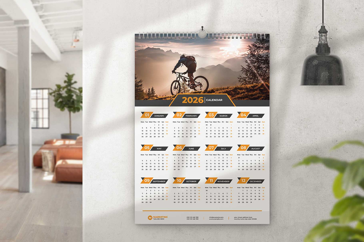2026 One Page Calendar Design, a Stationery Template by Sofir Nayeem (Photo 1 of 2)