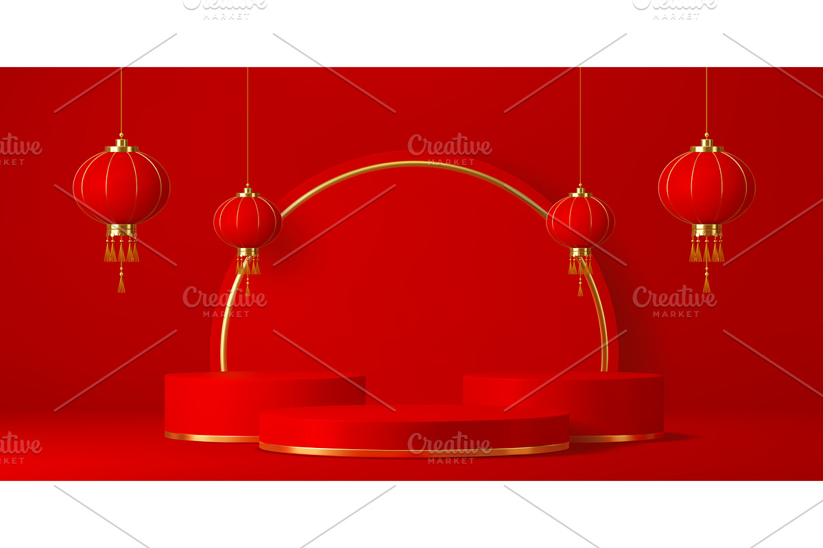 Red Chinese podium stage, a Decorative Illustration by Buch&Bee