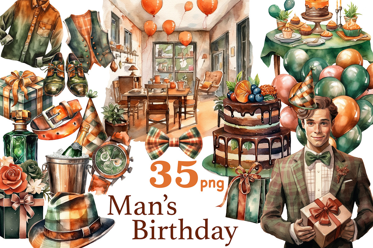 Man Birthday Clipart | Fashion Men, a Person Illustration by GlamArtZhanna (Photo 1 of 5)