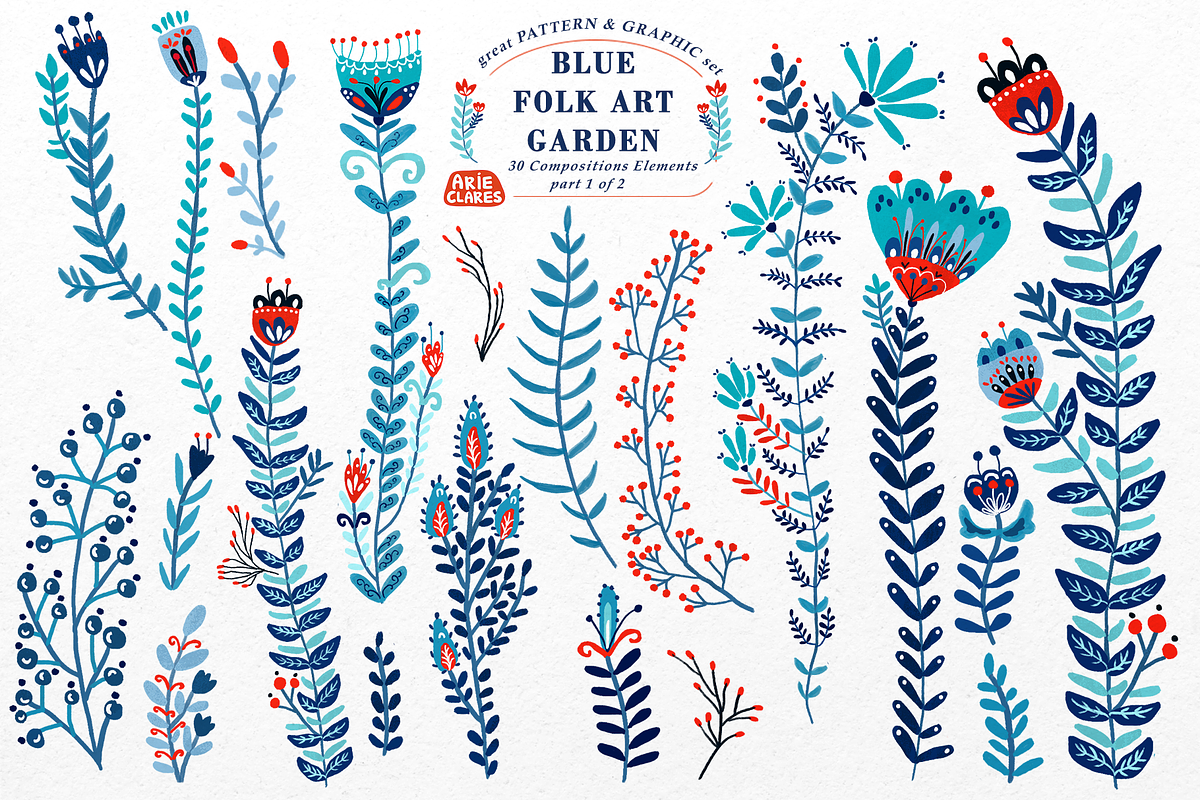 Blue Folk Art Garden, a Pattern Graphic by Arie Clares (Photo 10 of 13)