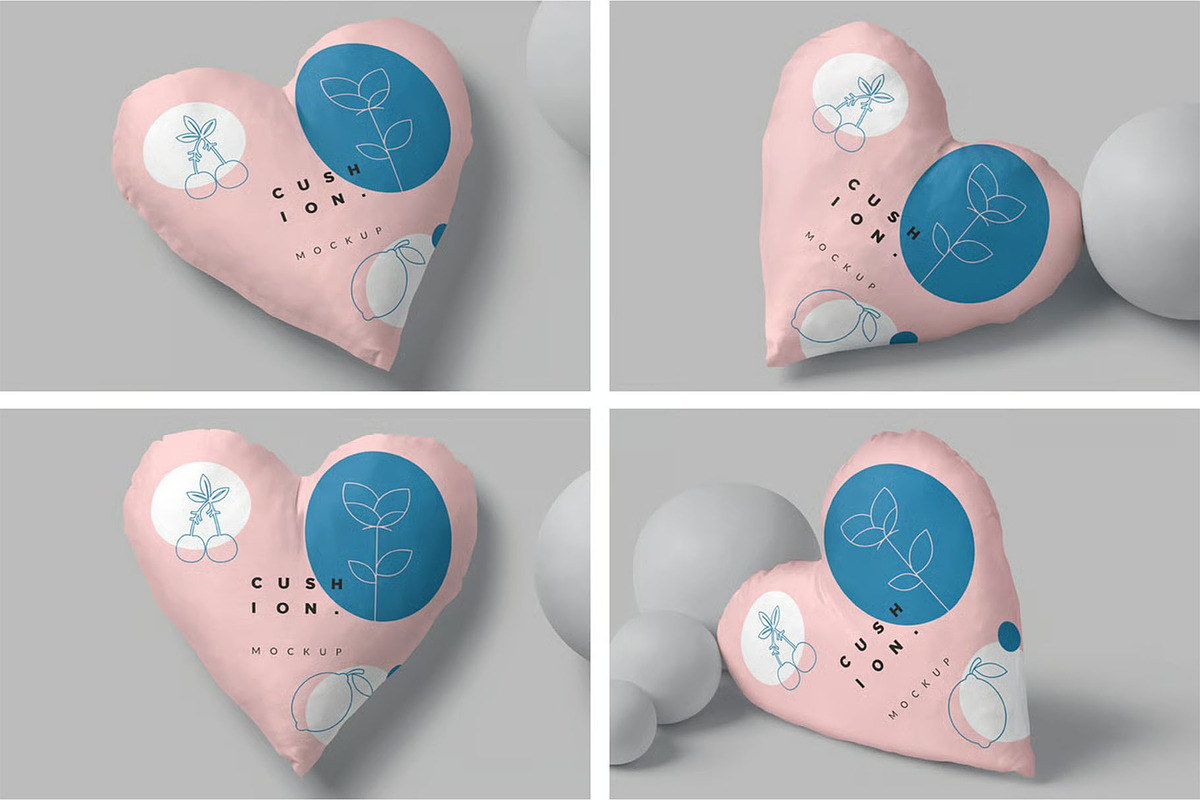 Heart Shape Cushion Mockups, a Product Mockup by megostudi0 (Photo 1 of 6)