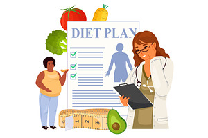 A health professional reviews a diet, a Food Illustration by SiberianArt