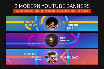 3 modern youtube banners