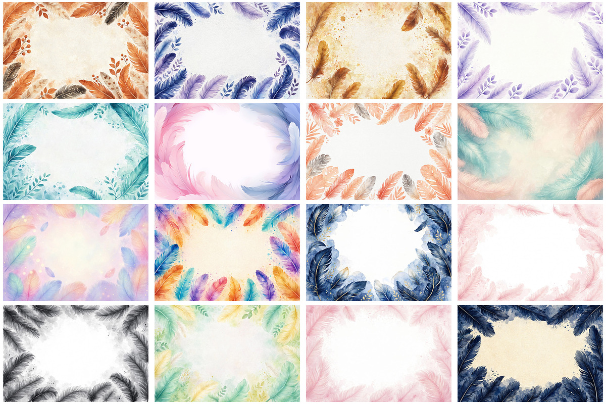 Watercolor Feathers Borders, a Background Graphic by Forhadx5 (Photo 4 of 14)