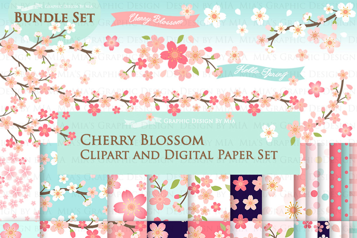 Cherry Blossom Flower Set, an Illustration by Mia's Graphic Design (Photo 1 of 9)