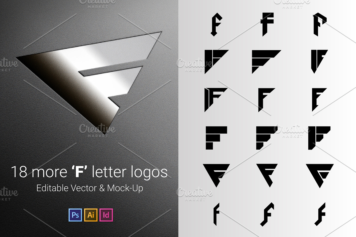 18 F Letter Logos - Vector & Mock-Up, a Branding & Logo Template by Multiple (Photo 1 of 5)