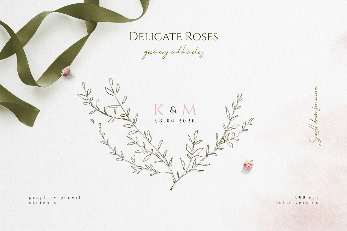 Delicate Roses - Hand Drawn Clipart, a Texture Illustration by Aquarellina (Photo 11 of 15)