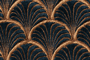 Seamless pattern art deco fan pattern on luxurious navy blue vel, a Pattern Graphic by Studio ANNA
