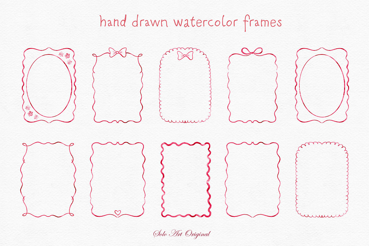 Watercolor Red Frames Borders, an Object Graphic by Solo Art Original (Photo 2 of 14)