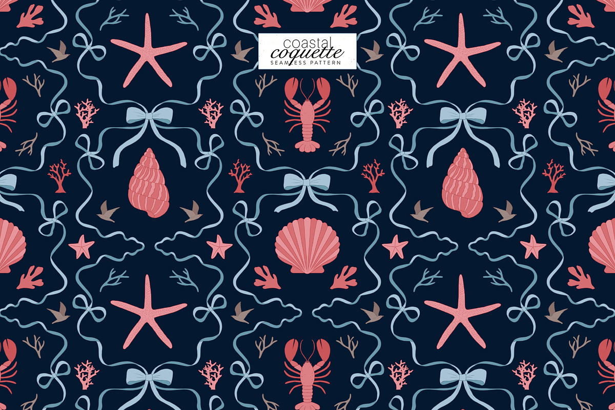 Coastal Coquette Seamless Pattern, a Pattern Graphic by Dina Mae (Photo 2 of 14)