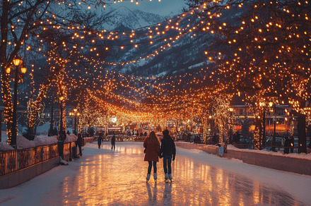 Romantic ice skating under magical C, a Background Photo by Pixeness