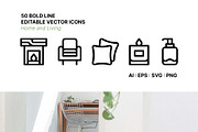 50 Home and Living Icons, an Outline Icon by Side Project (Thumbnail 1 of 7)