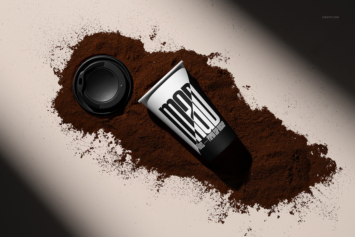 Paper Cup in Coffee Ground Mockup, a Packaging Mockup by creatsy5
