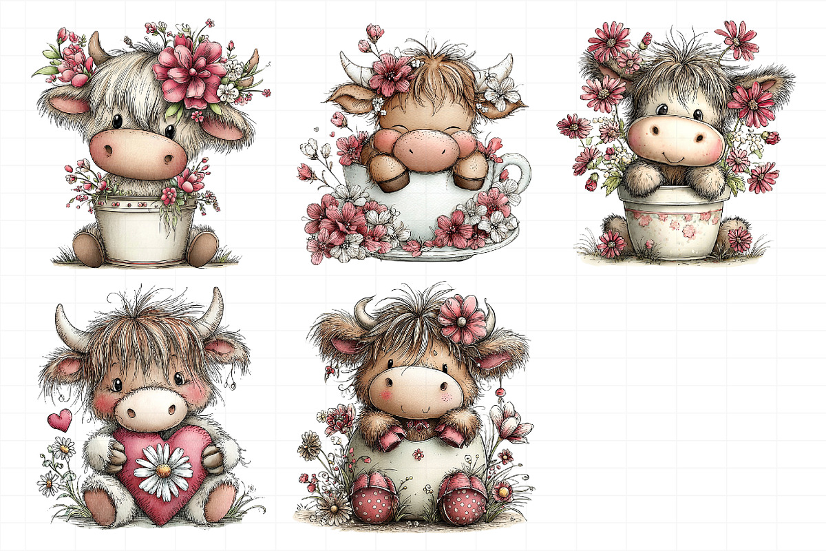 Whimsical Spring Highland Cow Clipar, an Illustration by Daily.Designs (Photo 8 of 8)