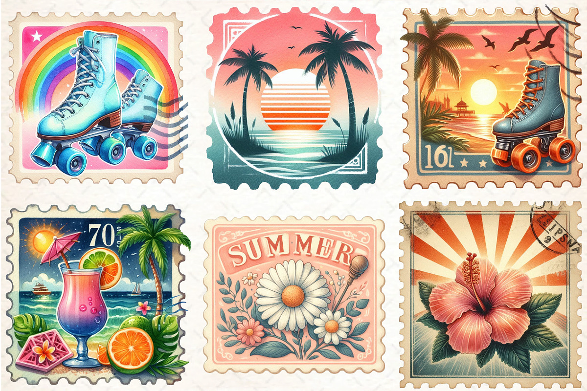 Retro Summer Postage Clipart, an Illustration by DreamCafeArt (Photo 3 of 8)